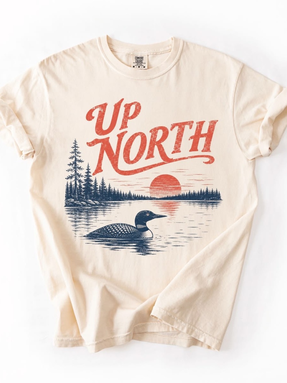 Off White Tee with Red & Navy 'Up North' Graphic